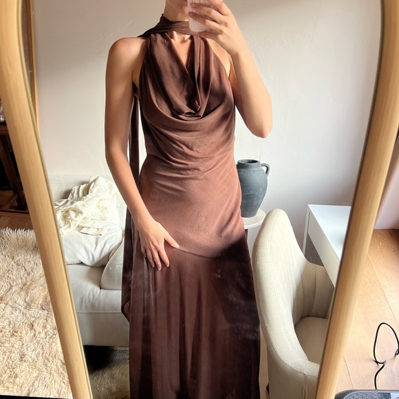 Dresses & Skirts - Brown Draped Halter Maxi Dress